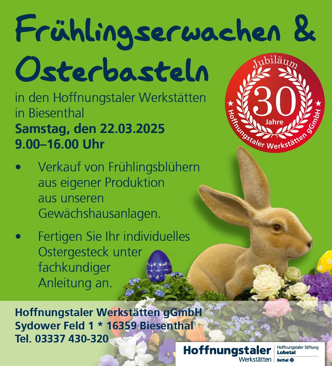 Einladung zum Frühlingserwachen und Osterbasteln in unseren Gewächshäusern